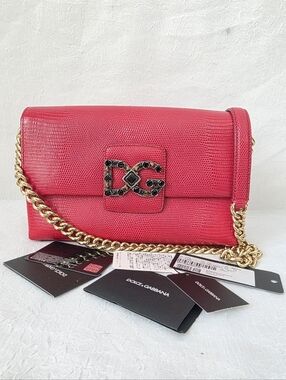 Auth Dolce & Gabbana Stampa Iguana Millennials Crystal Shoulder Bag